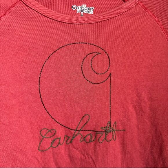 Carhartt red ish/orange long sleeve shirt with embroidery/embroidered front - Picture 4 of 5